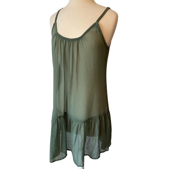 Cyn & Luca NWT Womens M Boho Beach Sheer Green Ruffle Swim Cover Up Dress Resort - Picture 2 of 11